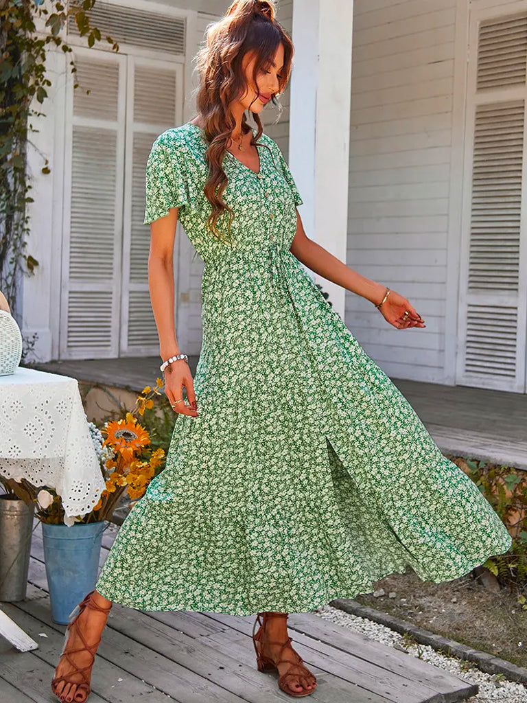 Vestido Longo Primavera Verão com Fenda